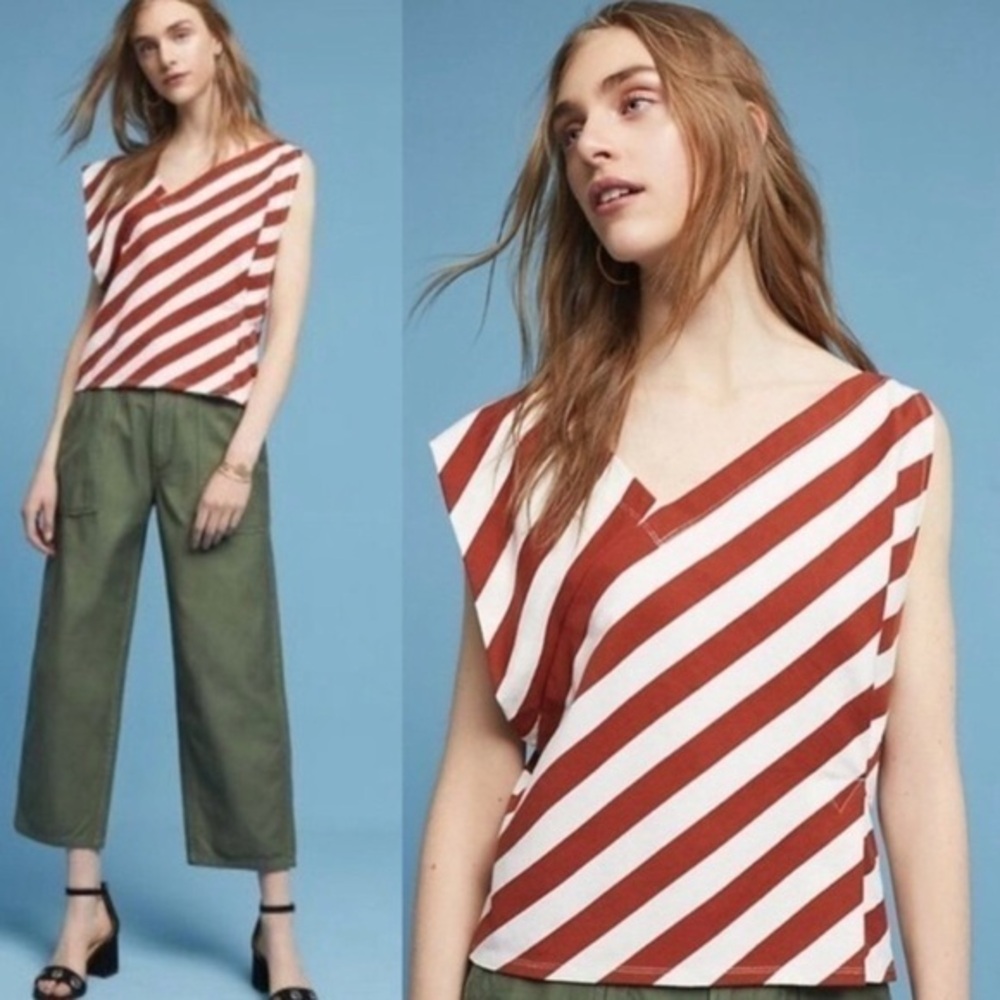 Anthropologie XS striped asymmetrical cotton knit tank